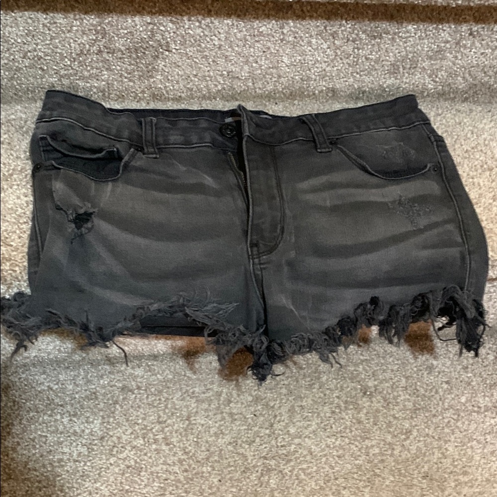 Distressed Black Denim Shorts